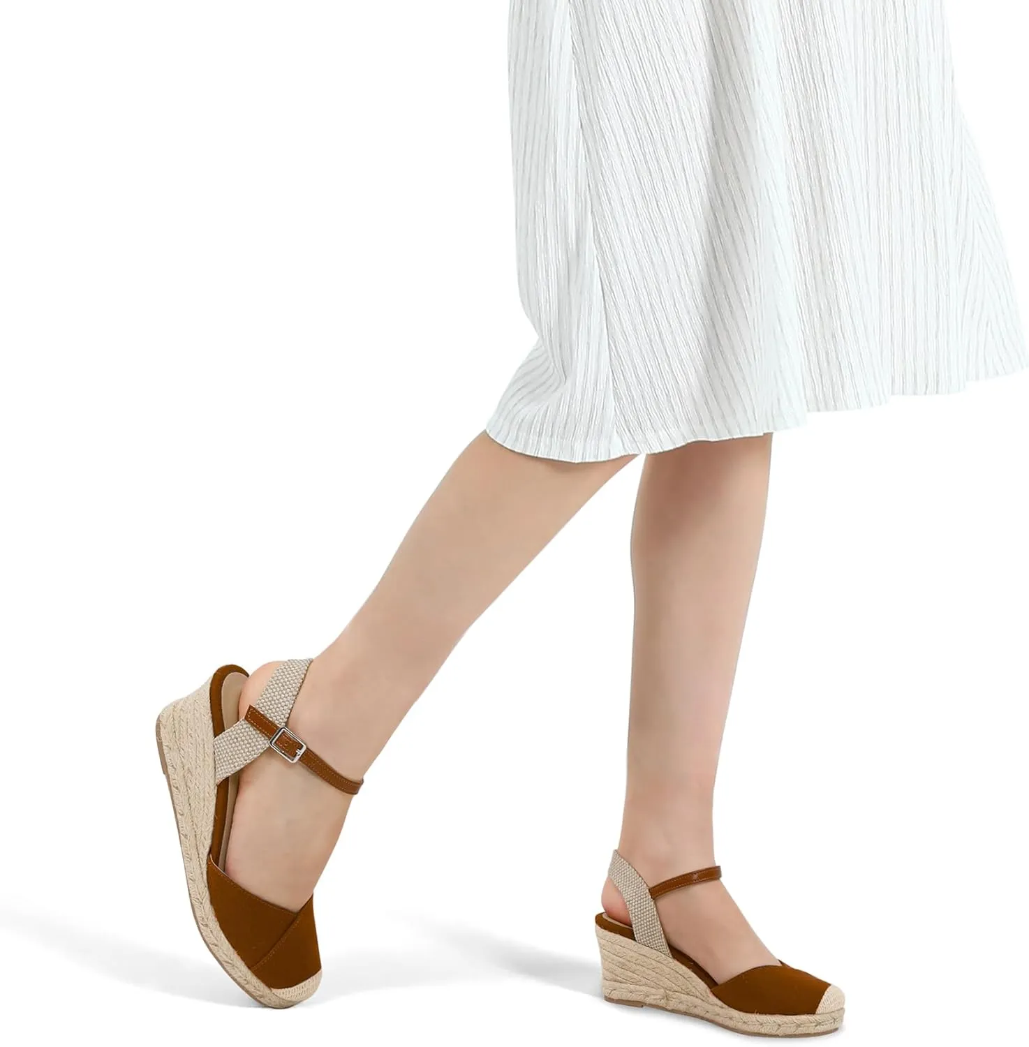 Women's Closed Toe Platform Sandals Summer Buckle Ankle Strap Espadrilles Wedge Sandals