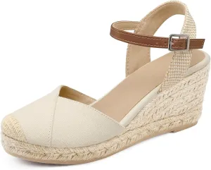 Women's Closed Toe Platform Sandals Summer Buckle Ankle Strap Espadrilles Wedge Sandals
