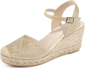 Women's Closed Toe Platform Sandals Summer Buckle Ankle Strap Espadrilles Wedge Sandals