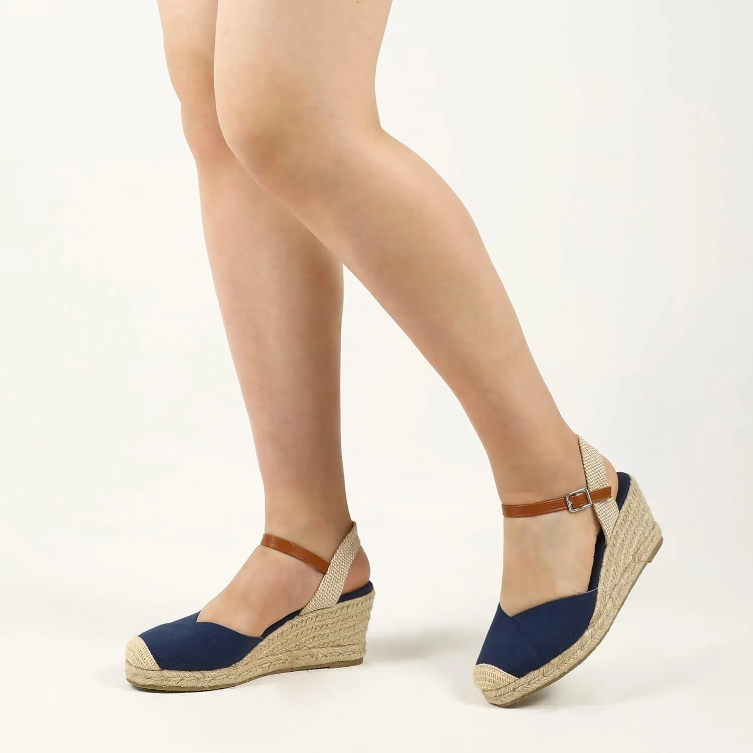 Women's Closed Toe Platform Sandals Summer Buckle Ankle Strap Espadrilles Wedge Sandals