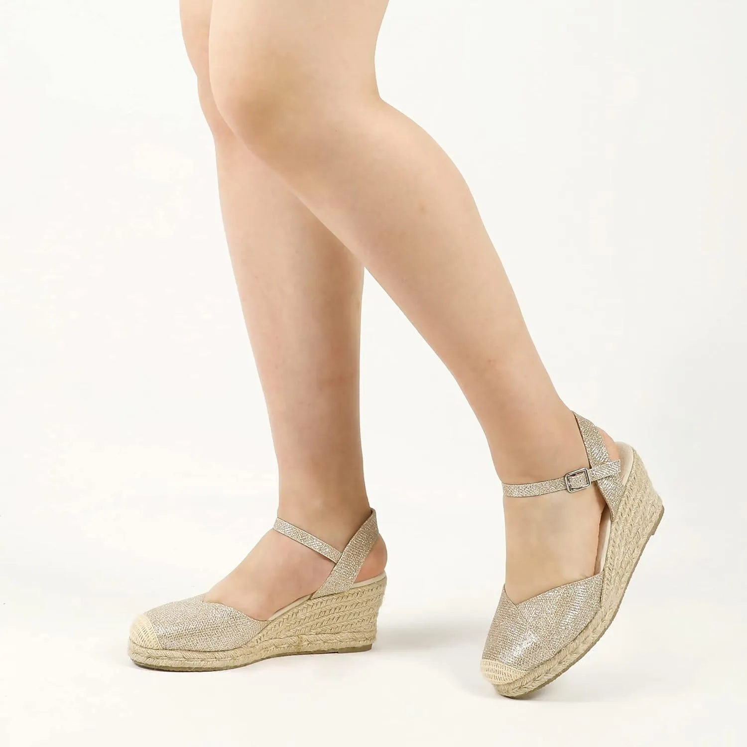 Women's Closed Toe Platform Sandals Summer Buckle Ankle Strap Espadrilles Wedge Sandals