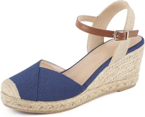 Women's Closed Toe Platform Sandals Summer Buckle Ankle Strap Espadrilles Wedge Sandals