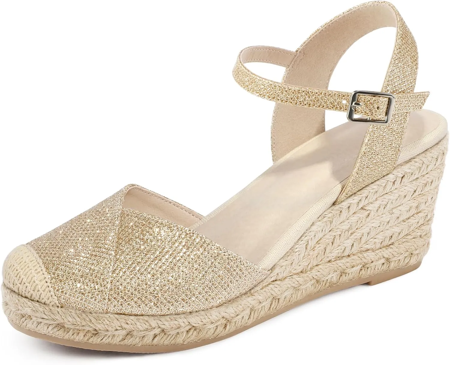 Women's Closed Toe Platform Sandals Summer Buckle Ankle Strap Espadrilles Wedge Sandals