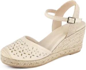 Women's Closed Toe Platform Sandals Summer Buckle Ankle Strap Espadrilles Wedge Sandals
