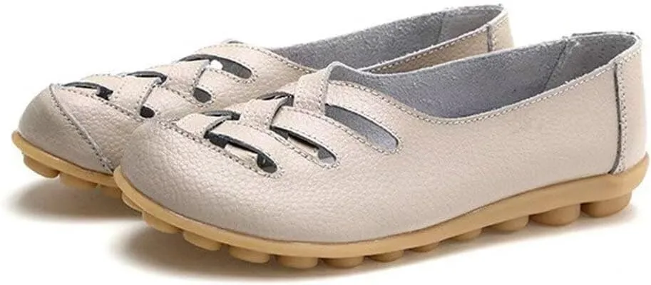 Women's Cowhide Leather Loafers Flats Sandals Slip-On
