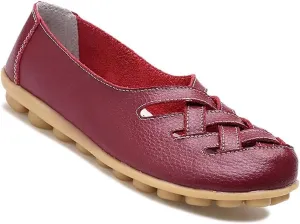Women's Cowhide Leather Loafers Flats Sandals Slip-On