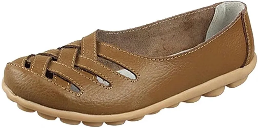 Women's Cowhide Leather Loafers Flats Sandals Slip-On