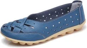 Women's Cowhide Leather Shoes Loafers Flats Sandals Slip-On Cutout