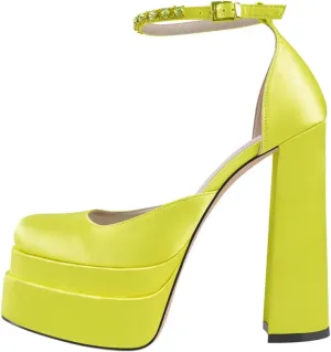 Women's Crystal Buckle Sandals - Thick Square Toe Platforms