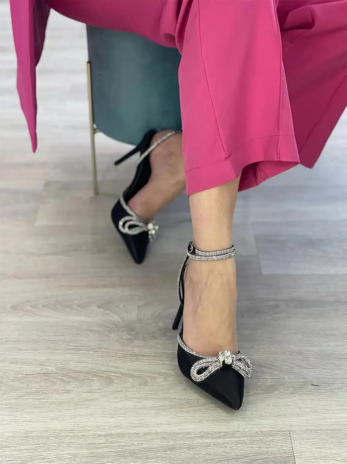Women's Crystal Butterfly Sandals - PVC & Satin Ankle Strap Heels