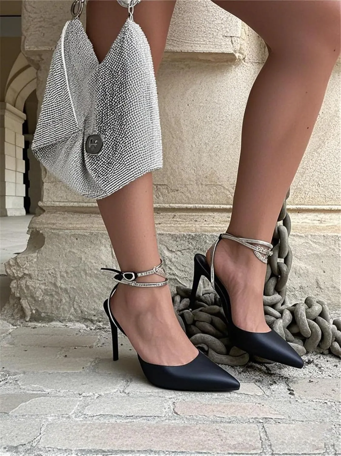 Women's Crystal Butterfly Sandals - PVC & Satin Ankle Strap Heels