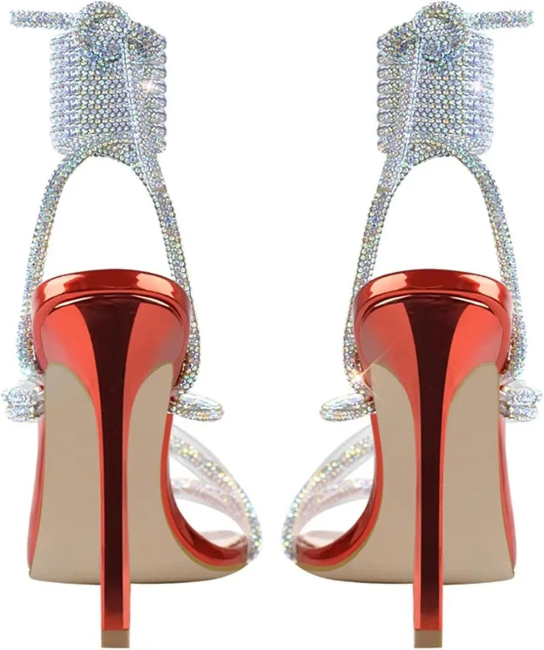 Women's Crystal Lace-Up Sandals - Multicolor Square Toe Stilettos