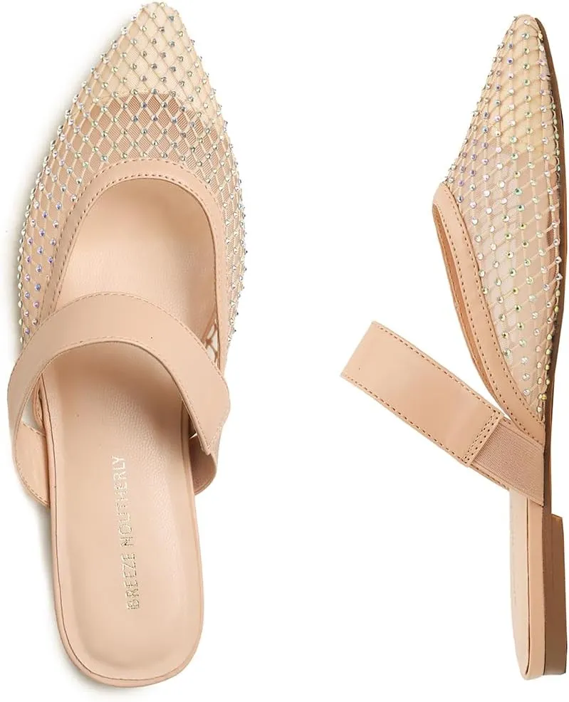 Women's Fashion Mesh Mules Slip On Backless Slide Flats