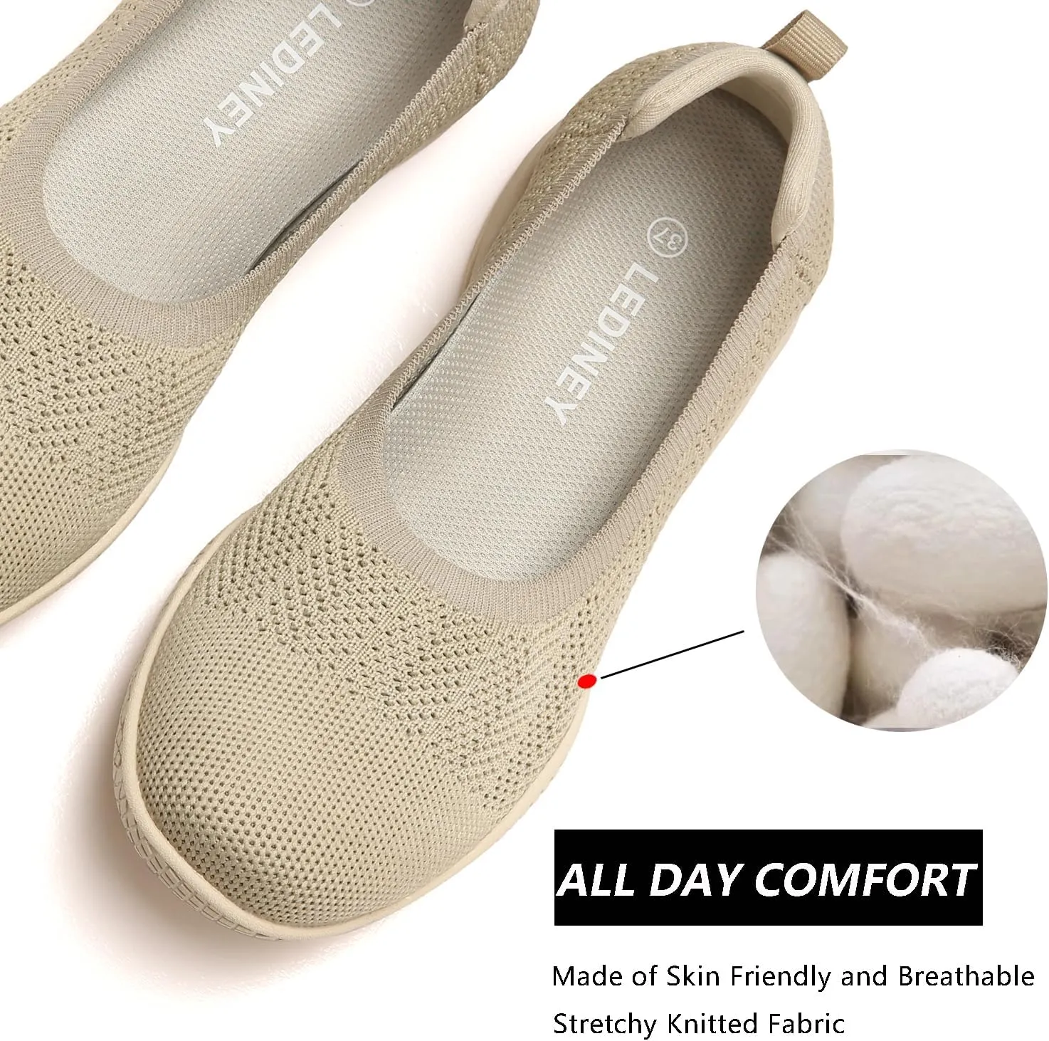 Women's Flats Slip On Go Walk Shoes for Women Comfortable Walking Sneakers Knit Low Wedge Dressy Ballet Shoes Zapatos para Mujer