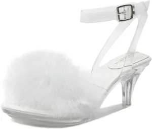 Women's Fuzzy Clear Heels Ankle Strap Stiletto Sandals Fluffy Feather Slip On High Heeled Party Prom Dresses Shoes