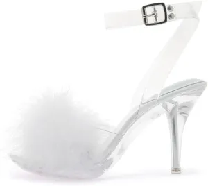 Women's Fuzzy Clear Heels Ankle StrapStilettos Heels Mules Sandals Fluffy Feather Slip On High Heeled Party Prom Dresses Shoes