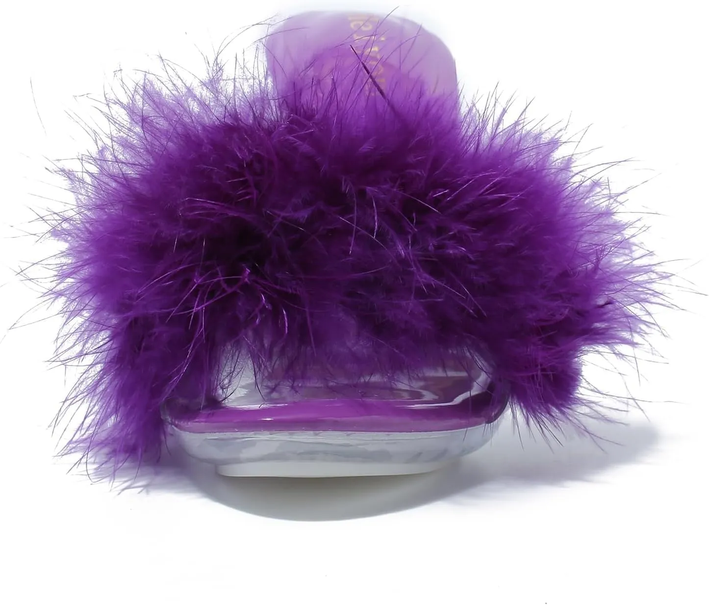 Women's Fuzzy Slippers Clear Heels Pointed Toe Stilettos Heels Mules Sandals Fluffy Feather Slip On High Heeled Party Prom Dresses Shoes
