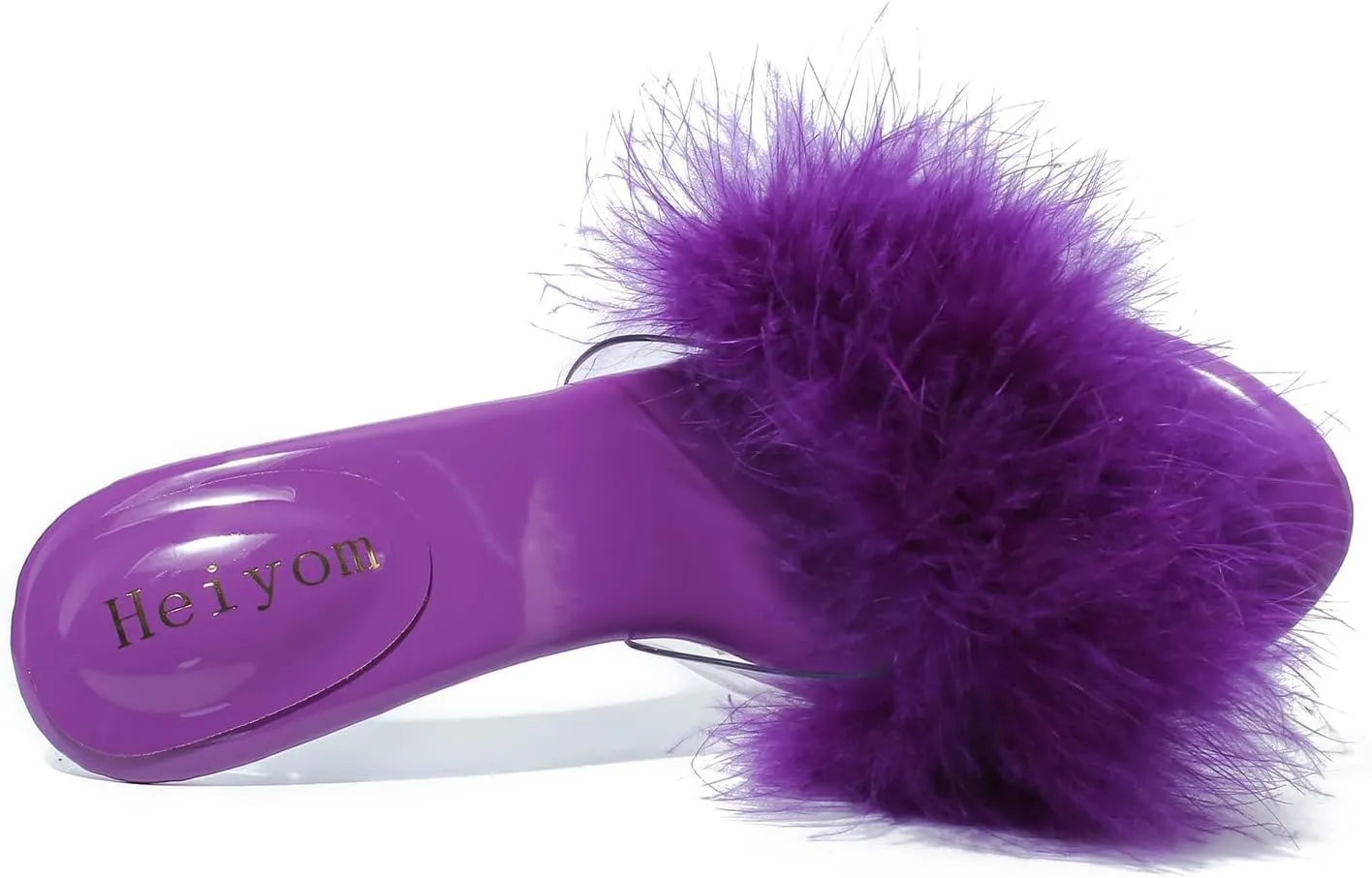 Women's Fuzzy Slippers Clear Heels Pointed Toe Stilettos Heels Mules Sandals Fluffy Feather Slip On High Heeled Party Prom Dresses Shoes