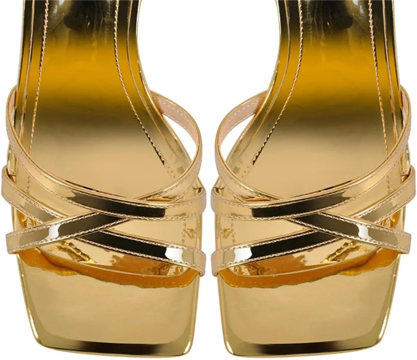 Women's Gold Cross-Strap Sandals - Slingback Ankle Strap Heels
