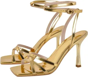 Women's Gold Cross-Strap Sandals - Slingback Ankle Strap Heels