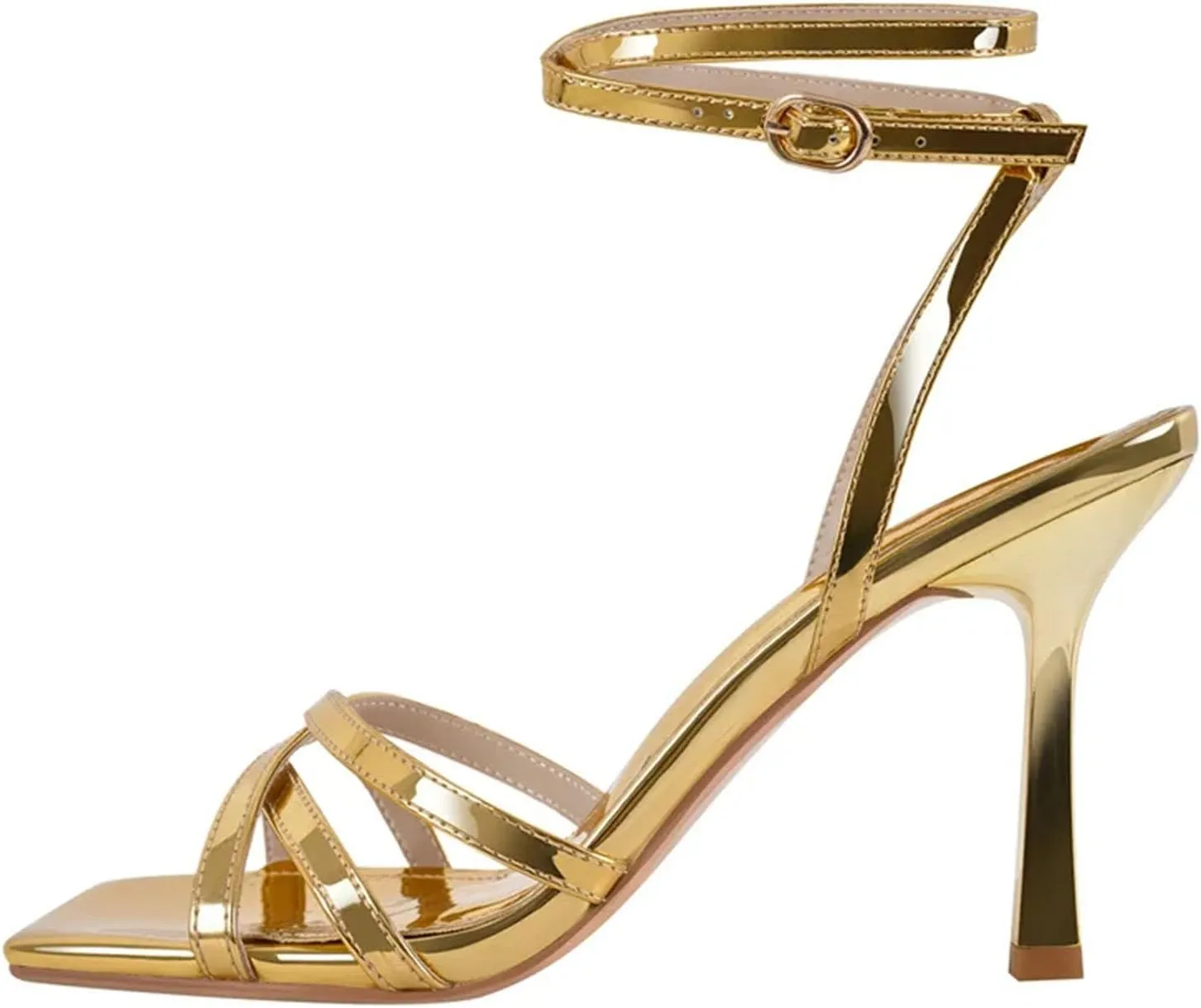 Women's Gold Cross-Strap Sandals - Slingback Ankle Strap Heels