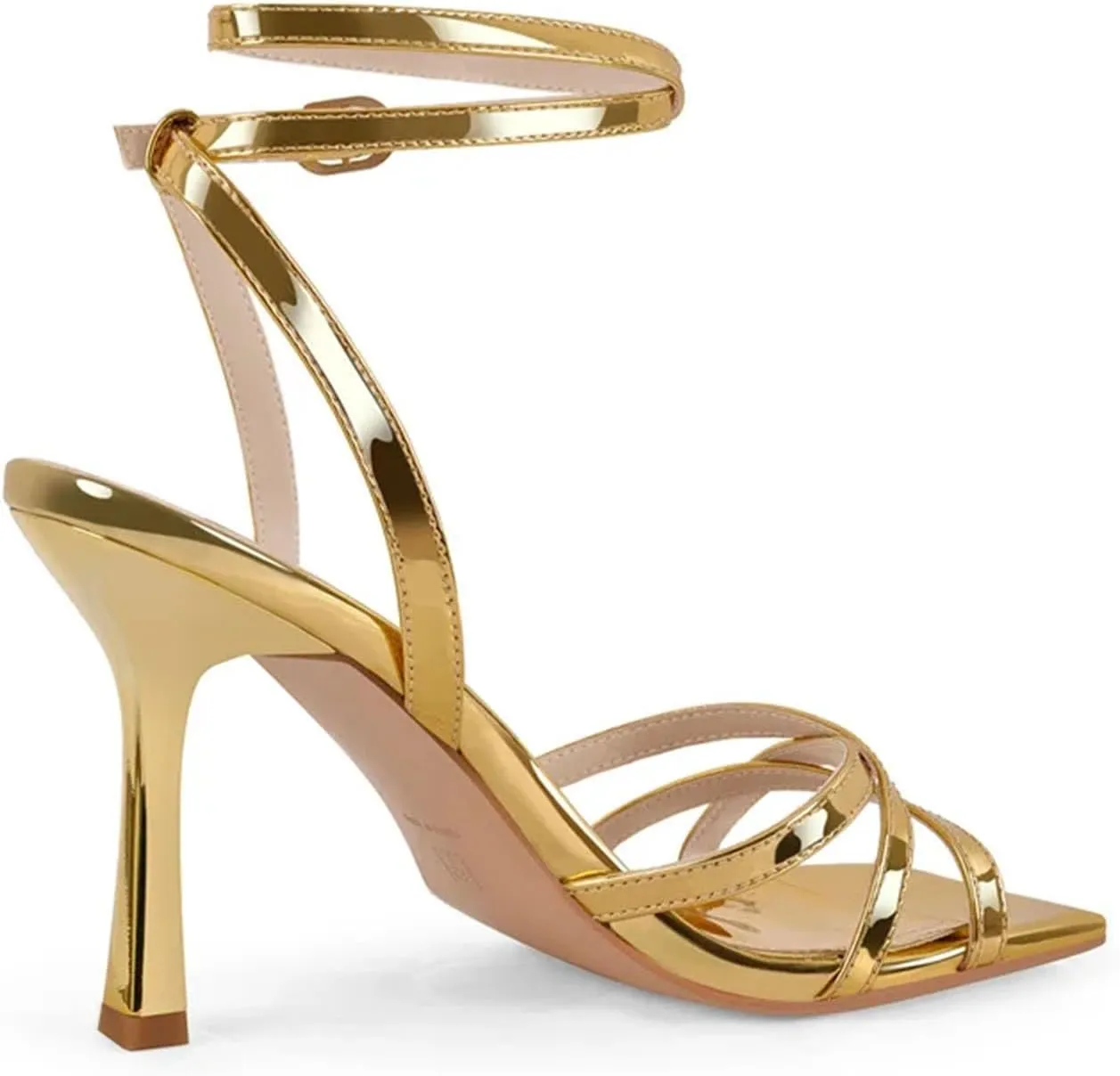 Women's Gold Cross-Strap Sandals - Slingback Ankle Strap Heels