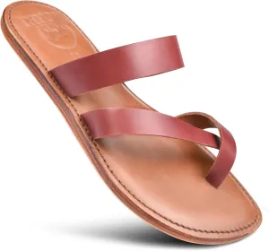 Women's Handmade Genuine Leather Summer Casual Comfort Flat Slide Sandals