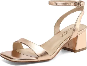 Women's Heeled Sandals Strappy Low Block Heels Chunky for Women Comfortable Ankle Strap Open Toe Party Wedding Dress Shoes for Women Dressy