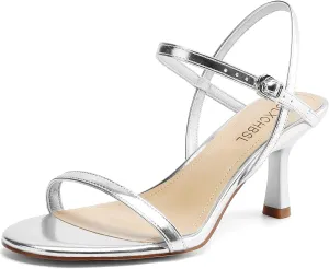 Women's Heels Round Open Toe Strappy Sandals Adjustable Ankle Strap Dress Shoes Kitten Heels for Party Wedding