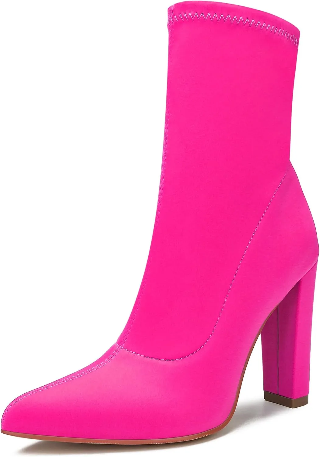 Women's High Heeled Booties Pointed Toe Mid Calf Ankle Boots Block Chunky Heels boot Stretch Fashion Sexy Wedding Short Bootie