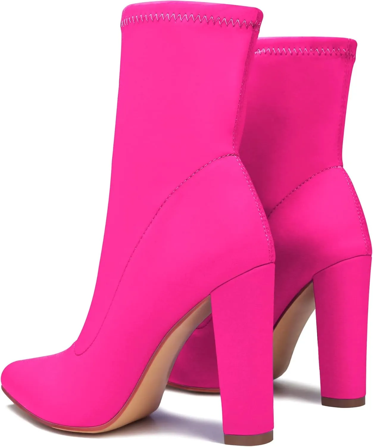 Women's High Heeled Booties Pointed Toe Mid Calf Ankle Boots Block Chunky Heels boot Stretch Fashion Sexy Wedding Short Bootie