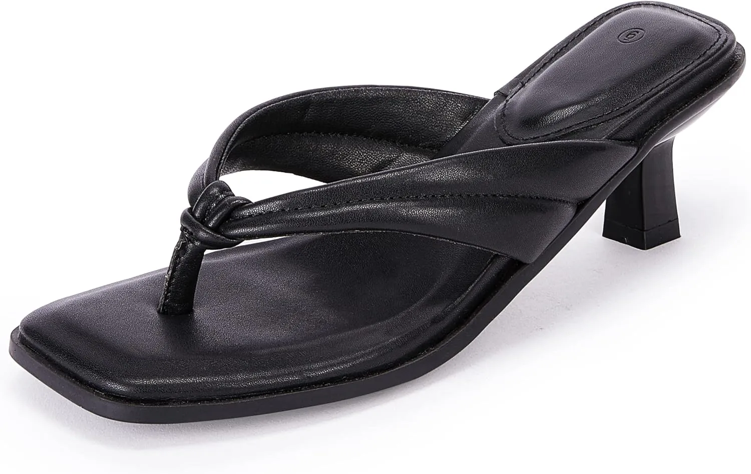 Womens Kitten Heel Thong Sandals Flip Flops Slip On Square Open Toe Slippers Low Stacked Heeled Mules