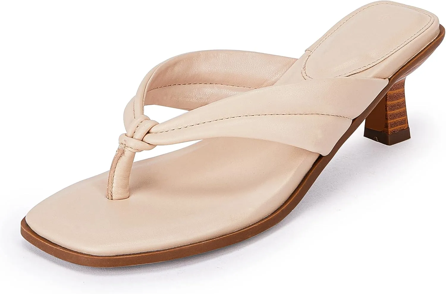 Womens Kitten Heel Thong Sandals Flip Flops Slip On Square Open Toe Slippers Low Stacked Heeled Mules