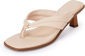Womens Kitten Heel Thong Sandals Flip Flops Slip On Square Open Toe Slippers Low Stacked Heeled Mules