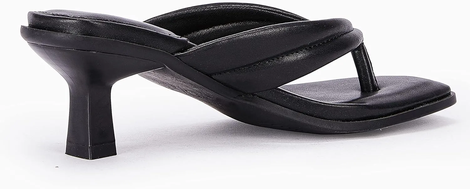 Womens Kitten Heel Thong Sandals Flip Flops Slip On Square Open Toe Slippers Low Stacked Heeled Mules