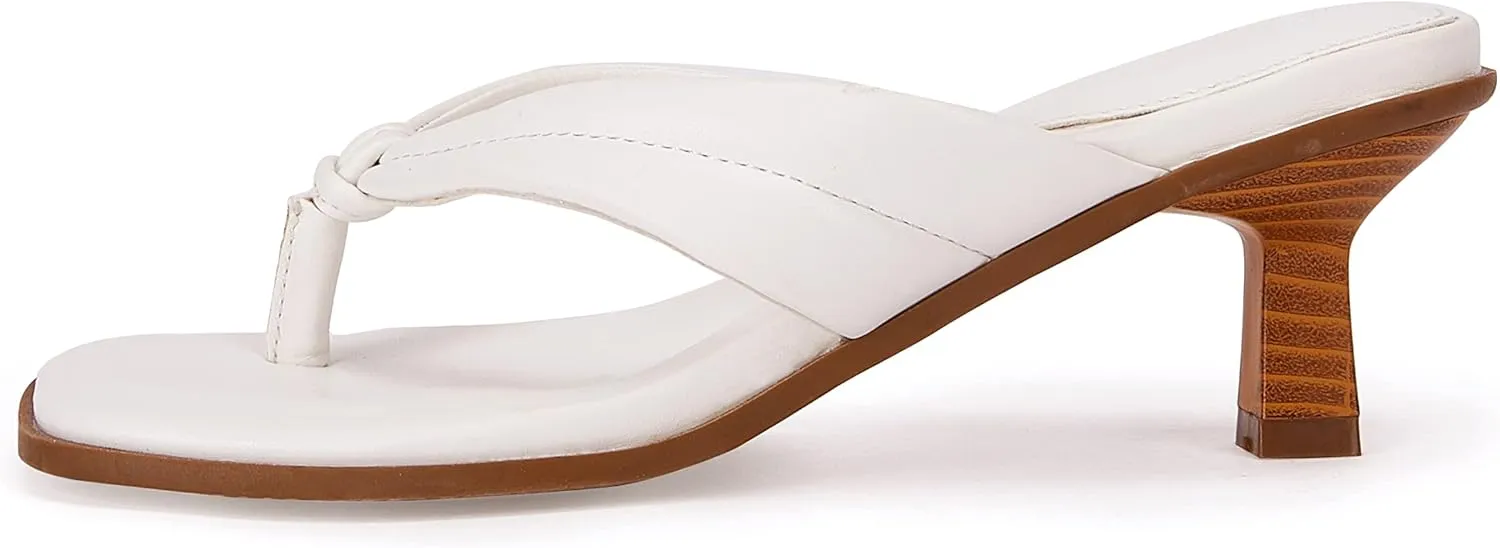 Womens Kitten Heel Thong Sandals Flip Flops Slip On Square Open Toe Slippers Low Stacked Heeled Mules