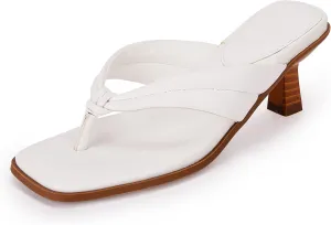 Womens Kitten Heel Thong Sandals Flip Flops Slip On Square Open Toe Slippers Low Stacked Heeled Mules