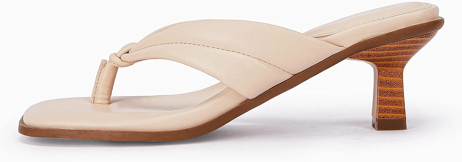 Womens Kitten Heel Thong Sandals Flip Flops Slip On Square Open Toe Slippers Low Stacked Heeled Mules