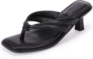 Womens Kitten Heel Thong Sandals Flip Flops Slip On Square Open Toe Slippers Low Stacked Heeled Mules