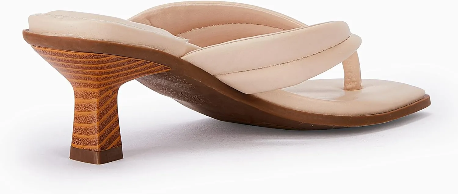 Womens Kitten Heel Thong Sandals Flip Flops Slip On Square Open Toe Slippers Low Stacked Heeled Mules
