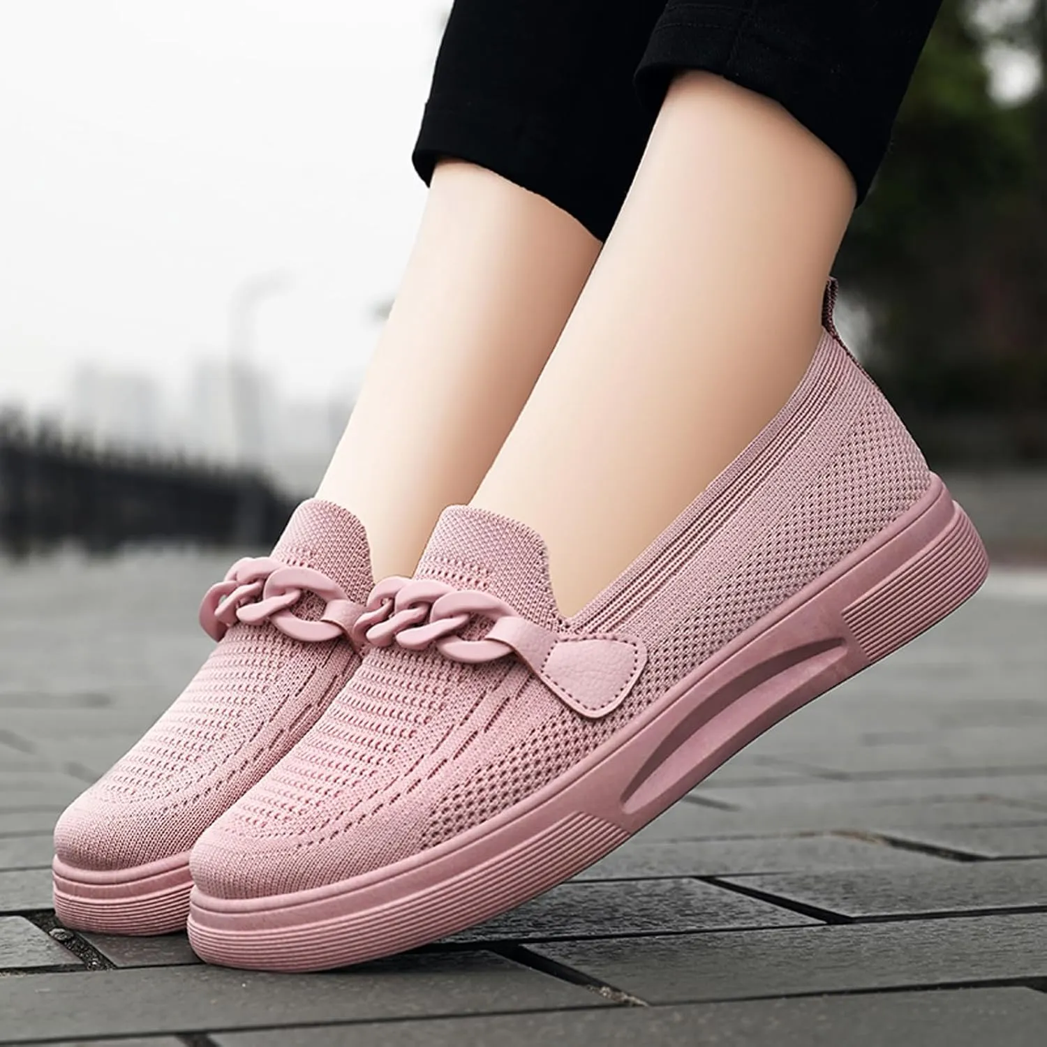 Women's Knit Mesh Lightweight Sock Sneakers Stylish Breathable Casual Walking Shoes Comfortable Slip On Platform Loafers