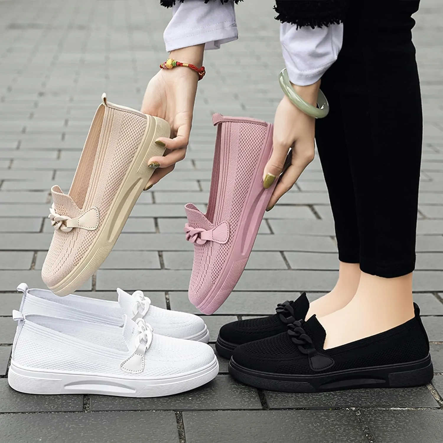 Women's Knit Mesh Lightweight Sock Sneakers Stylish Breathable Casual Walking Shoes Comfortable Slip On Platform Loafers