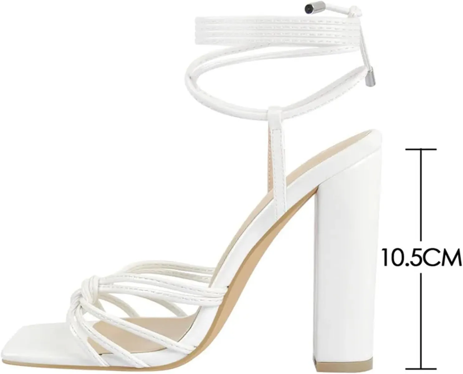 Women's Knotted Square Toe Sandals - White Matte Chunky Heels