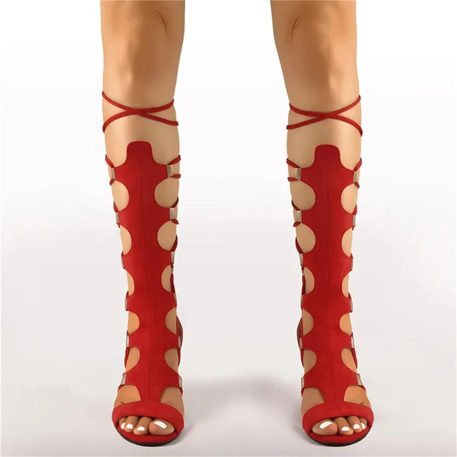 Women's Lace-Up Gladiator Wedge Sandals - Cutout Mid Calf Party Boots