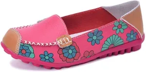 Women's Leather Floral Loafers Flats Shoes Slip-Ons