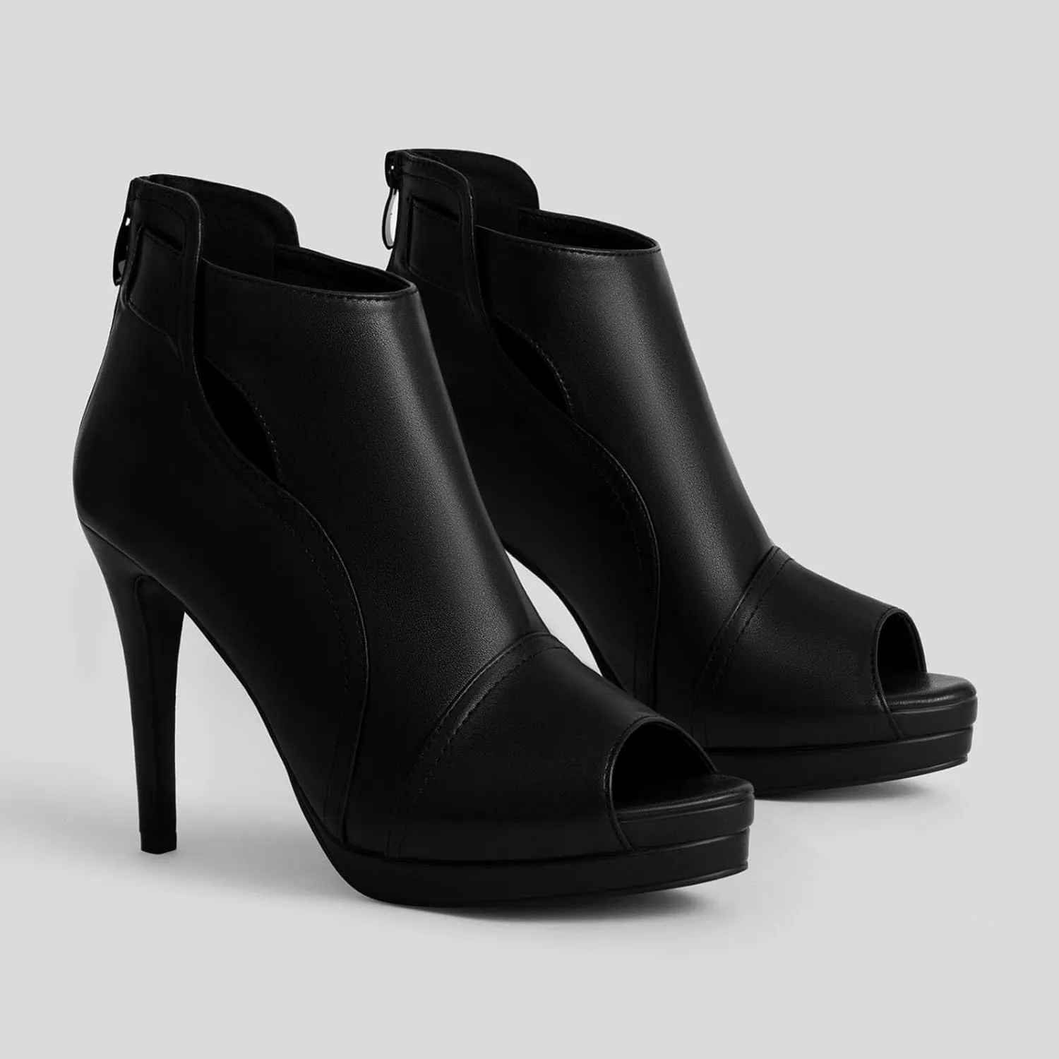 Women's Leather Hollow Fish Mouth Out High Top Stiletto Heels Sandals Fashion Comfortable Pointed Open Toe Back Zipper Anti Slip Dress High Heels Boot Sandals for Business Paty