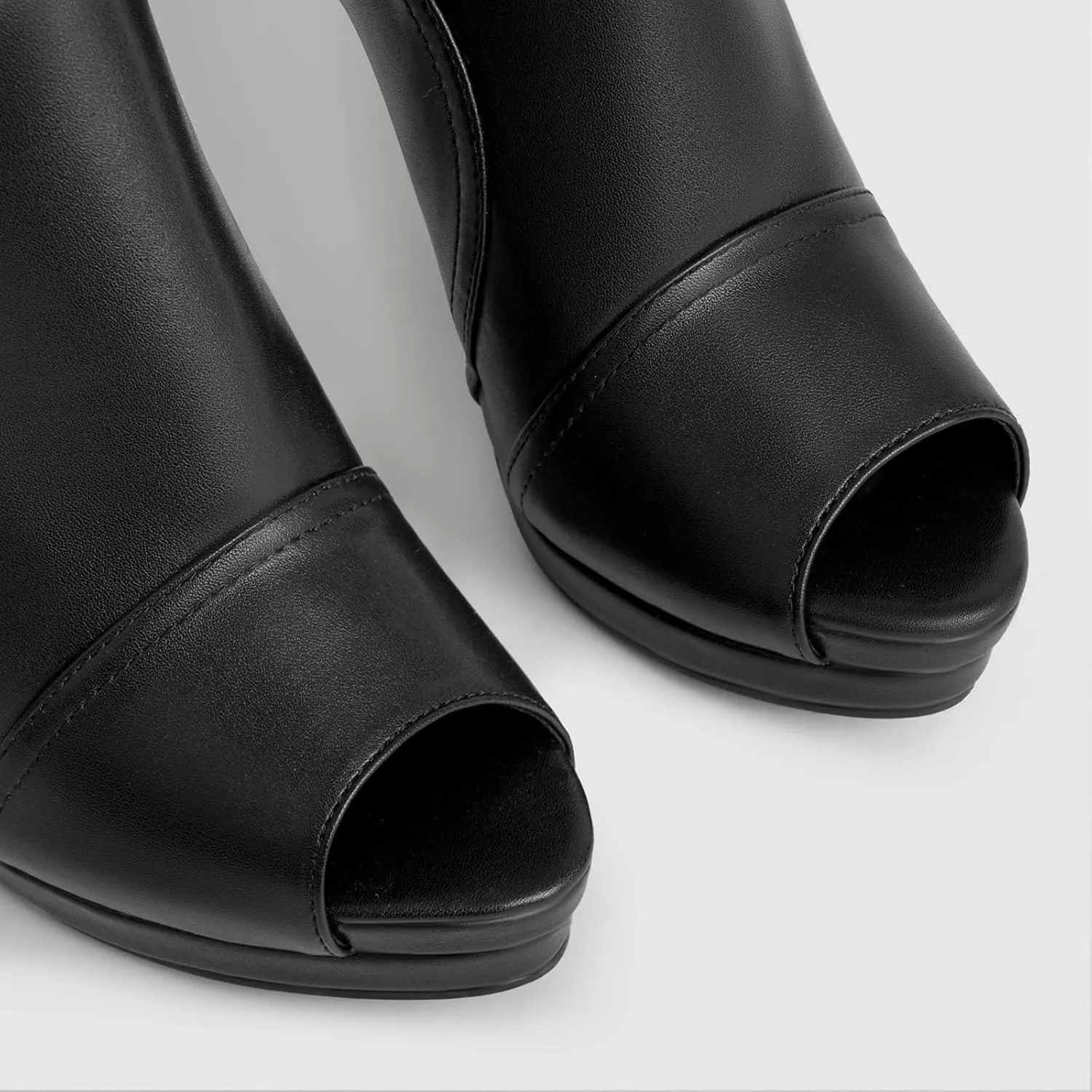 Women's Leather Hollow Fish Mouth Out High Top Stiletto Heels Sandals Fashion Comfortable Pointed Open Toe Back Zipper Anti Slip Dress High Heels Boot Sandals for Business Paty
