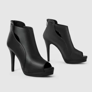 Women's Leather Hollow Fish Mouth Out High Top Stiletto Heels Sandals Fashion Comfortable Pointed Open Toe Back Zipper Anti Slip Dress High Heels Boot Sandals for Business Paty