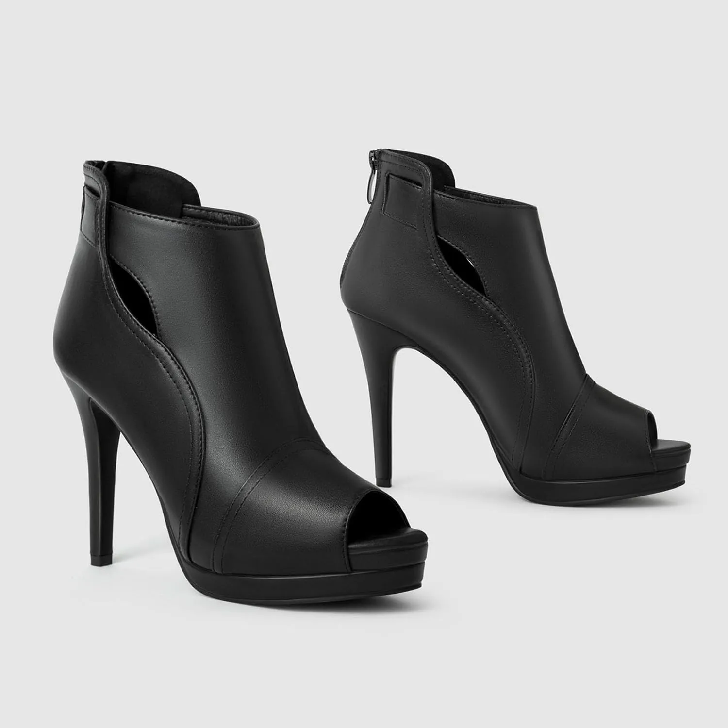 Women's Leather Hollow Fish Mouth Out High Top Stiletto Heels Sandals Fashion Comfortable Pointed Open Toe Back Zipper Anti Slip Dress High Heels Boot Sandals for Business Paty
