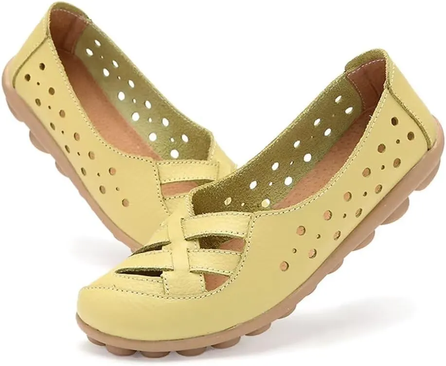 Women's Leather Loafers Flats Sandals Slip-On